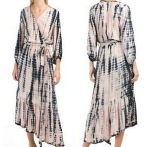 Young Fabulous & Broke Jillian Tie-Dye Faux Wrap Dress‎ Peach Black XS